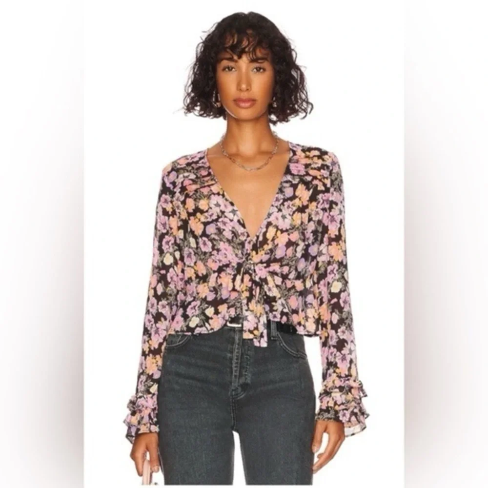 Free‎ People Maybel Blouse Top Black Combo Sz XS